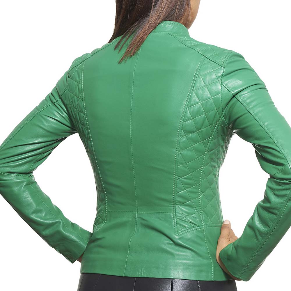 S&J - leather biker jacket with zipper pockets GREEN